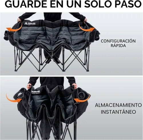 Vista 8 de Huskfirm - Sillas de campamento plegables para 3 personas, para adultos, color negro Silla de camping de gran tamaño acolchada resistente