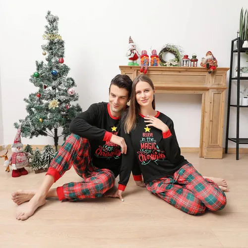 Vista 5 de ANGELGGH Matching Family Christmas Pajamas Sets, Holiday PJs with Top and Pants, Cute 2 Piece Sleepwear for CouplesWomenMen