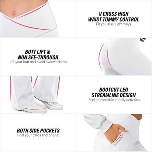 Vista 89 de HEGALY Pantalones de yoga acampanados para mujer, leggings cruzados, suaves, de cintura alta, pantalones casuales de entrenamiento con corte de bota