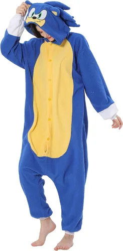 Vista 2 de BDZaigozaiwu Pijama sónico para adultos, disfraz de Halloween, de una sola pieza, ropa de dormir para hombres y mujeres