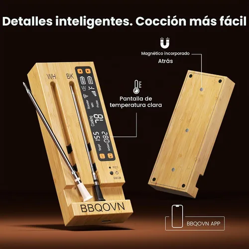 Vista 5 de BBQOVN Termómetro inalámbrico WiFi Sub-1G para carne, rango ilimitado, 7 sensores certificados NIST con temperatura ambiente, 2 formas de monitoreo