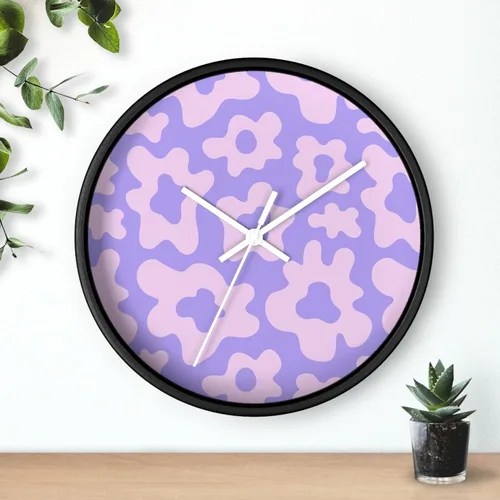 Vista 4 de Reloj de pared floral Y2k morado con diseño de flores, Groovy Pastel Kawaii estético Cyberpunk Reloj de pared de cocina, Hippie Retro Decoración