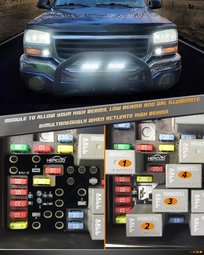 Vista 2 de HERCOO 6 High Mod, Módulo para Luces Bajas GM, Luces Altas y Luz DRL Encendidas Simultáneamente Compatible con Chevy Silverado GMC Sierra