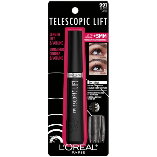 Vista 8 de L'Oréal Paris Telescopic Lift Máscara Lavable, Maquillaje de Ojos Alargador y Voluminizador, Levantamiento de Pestañas con hasta 36 HR de Uso, Negro