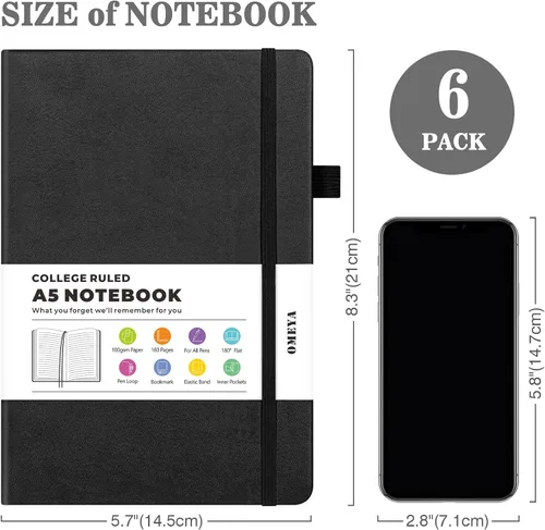 Vista 5 de 6 paquetes de cuadernos de diario para el trabajo con 6 bolígrafos, cuaderno de tapa dura A5, cuadernos de negocios al por mayor, cuaderno rayado