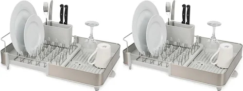 Vista 12 de Joseph Joseph Escurridor extensible de platos con dos piezas, acero inoxidable, antiarañazos, escurridor de utensilios móvil y boquilla de drenaje