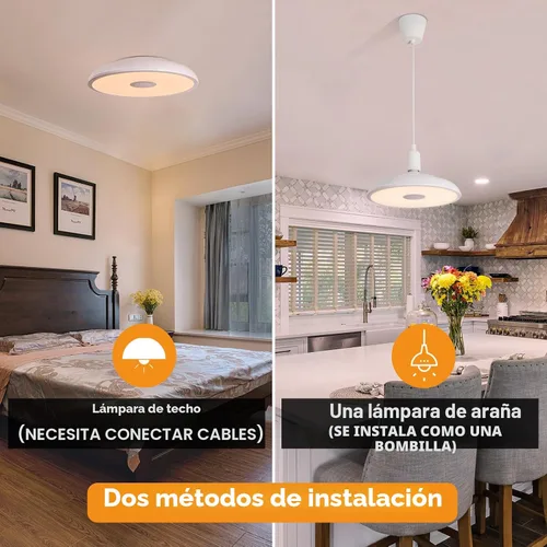 Vista 6 de Lámpara de techo LED inteligente impermeable de montaje empotrado, con altavoz Bluetooth, 28 cm, 18 vatios, lámpara de música regulable, luz RGB