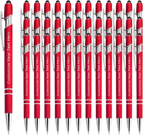 Vista 37 de Aolun Bolígrafo personalizado, bolígrafo grabado personalizado con lápiz capacitivo, 12 unidades, metal suave al tacto, introduce el nombre, Naranja