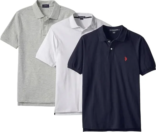 Vista 60 de Polo de piqué de algodón sólido para hombre con pequeño Pony Gris jaspeado