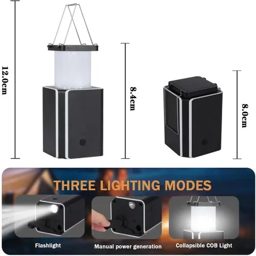 Vista 6 de Linterna solar LED recargable de emergencia, recargable solar blanca, tipo C recargable, generación de energía de manivela de luces de emergencia