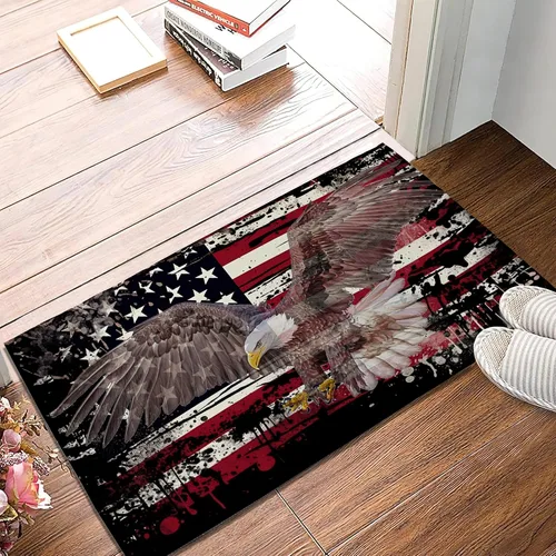 Vista 2 de TUBAMQ Tapete patriótico para puerta de entrada, diseño de águila, tapete antideslizante con bandera estadounidense con fieltro decorativo
