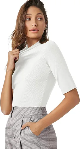 Vista 3 de PrinStory Camisetas de manga corta para mujer, para otoño, de negocios, elegantes, casuales, sin botones, a la moda 2023