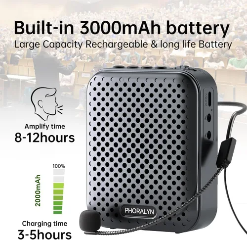 Vista 2 de Amplificador de voz para profesores con 2 micrófonos, amplificador de voz portátil con micrófono de diadema, mini amplificador de voz personal