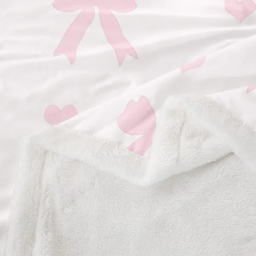 Vista 4 de Manta de franela rosa con lazo, estilo princesa, manta de forro polar de ensueño para decoración del hogar, sofá, sofá, manta romántica de forro