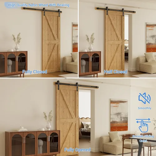 Vista 3 de CCJH Kit de herrajes para puerta corrediza de granero resistente de 6 pies de largo, suave y silencioso, fácil de instalar, se ajusta al panel
