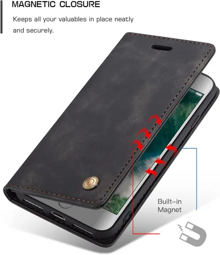 Vista 3 de QLTYPRI Funda de cuero para iPhone 6 Plus/6S Plus, Vintage Flip Folio Cover con ranura para tarjetas, cierre magnético, cubierta protectora a prueba