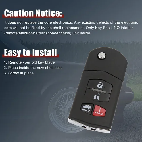 Vista 6 de uxcell Nuevo Smart Remote Flip Key Fob Shell Case 4 Botón para Mazda 3 5 RX-8 CX-7 CX-9 2007-2010