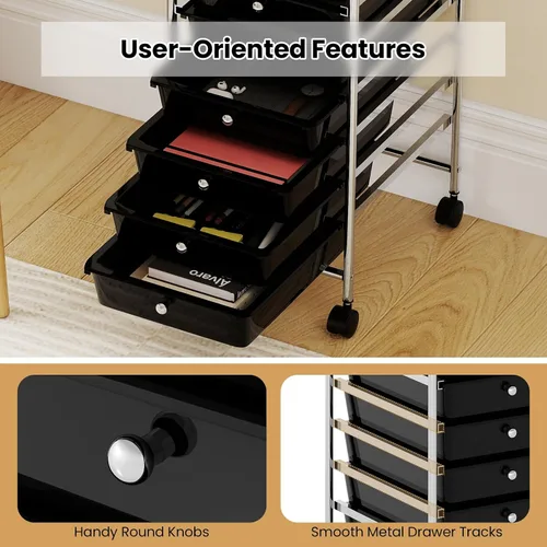 Vista 9 de Giantex Carrito de almacenamiento rodante con 10 cajones, carrito utilitario con tablero, organizador de cajones con ruedas para manualidades, arte