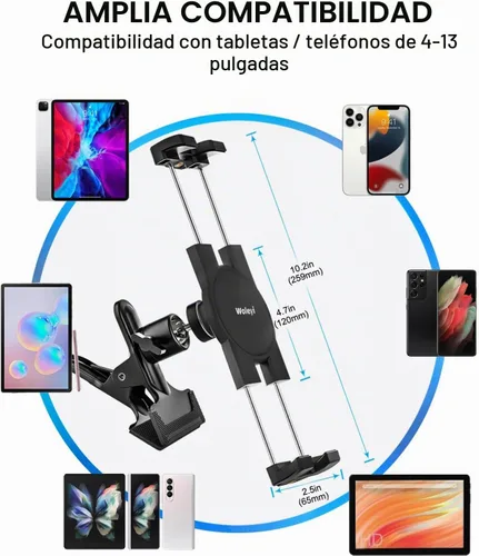 Vista 6 de Soporte para tablet de automóvil, soporte para tableta de automóvil, rotación de 360°, abrazadera universal para volante con tornillo de 1/4