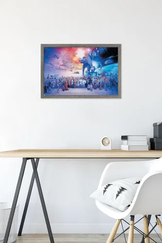 Vista 6 de Trends International Star Wars: Saga - Póster de pared de galaxia, 14.72 x 22.37 pulgadas, versión enmarcada de madera de granero