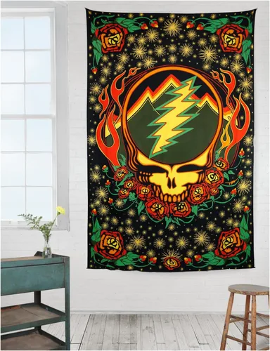 Vista 2 de Sunshine Joy Mantel de tapiz Grateful Dead 3D con diseño de fuego escarlata y diseño de fuego escarlata, hoja enorme de 60 x 90 pulgadas, increíbles