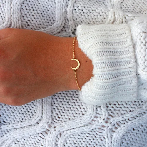 Vista 2 de Collner Pulsera delicada de oro para mujer, chapada en oro de 14 quilates, ligera, pulsera de cadena de espiga de espiga con círculo, dije