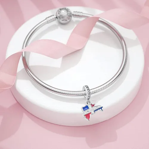 Vista 2 de República Dominicana colgante encanto 925 plata esterlina regalo para cumpleaños Navidad madre apto para pulsera, Plata esterlina, No es una piedra