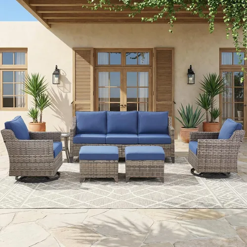 Vista 48 de Belord Sofá de patio exterior acolchado de 3 asientos de lujo de 6 pulgadas Cojín de mimbre marrón/beige de 6 pulgadas
