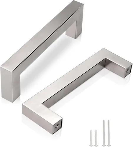 Vista 41 de Juego de manijas de puerta de acero inoxidable de 1/2 de ancho, esquinas cuadradas, para armario de cocina Negro mate