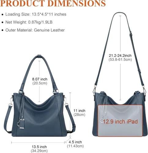 Vista 22 de Over Earth Genuine Leather Purses for Women Large Hobo Bags Lady Shoulder Handbags with Detachable Strap