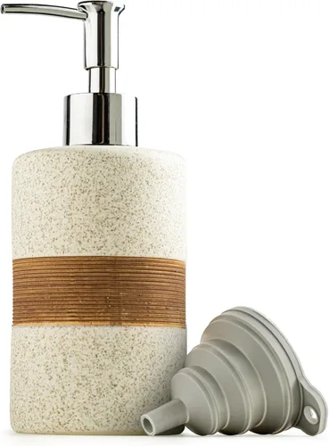 Vista 14 de Juego de dispensador de jabón de cerámica con embudo de silicona, jabón de manos, champú, gel de baño, dispensador de loción para cocina y baño