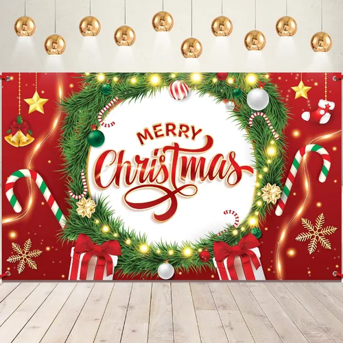 Vista 9 de Cartel grande de Feliz Navidad, 72 x 44 pulgadas, decoraciones de fiesta de Navidad, pancarta de fiesta de Navidad, decoraciones de Navidad