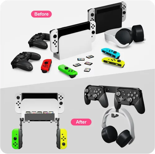 Vista 2 de JDDWIN Kit de soportes compatible con Nintendo SwitchSwitch OLED montaje en pared, interruptor de metalinterruptor OLED soporte vertical para colgar