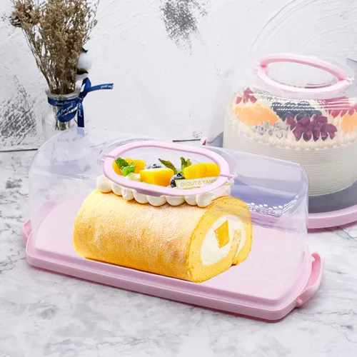 Vista 6 de Panera rectangular de plástico con mango portátil, caja de almacenamiento para pasteles de pan para almacenar pan de plátano, pan de calabaza