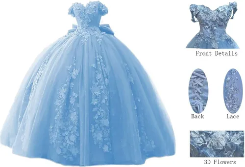 Vista 5 de TRHTX Vestidos de quinceañera con cuentas de encaje 2025 hinchados con hombros descubiertos dulces 16 vestidos de flores de tul vestido de membrillo