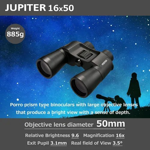 Vista 5 de Pentax Jupiter - Binocular de 16 x 50 pulgadas, fácil visión, gran apertura, prisma porro, color negro