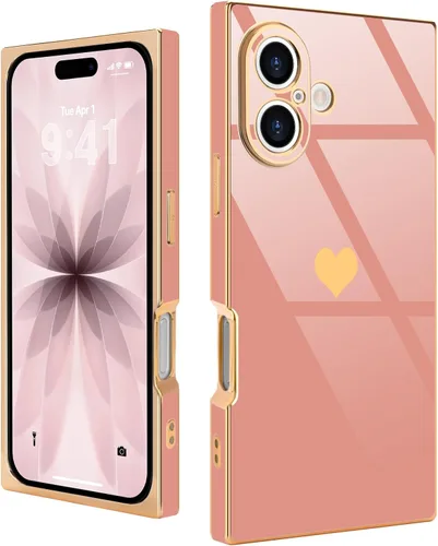 Vista 37 de Compatible con iPhone 12 Funda Rectangular Bonita Chapado Dorado Lujo Corazón de Amor Funda de Teléfono para Mujeres Niñas A Prueba de Golpes