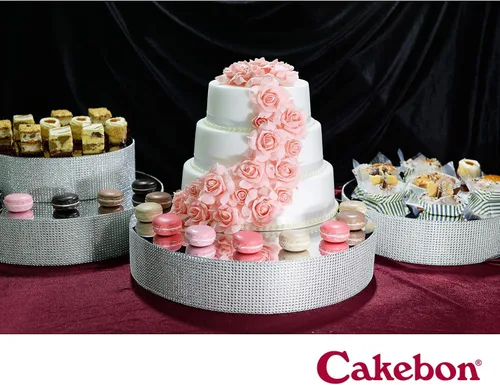 Vista 5 de Cakebon Soportes para tartas, color plateado de 12 pulgadas con diamantes de imitación para pasteles y pasteles, espuma de poliestireno ligera
