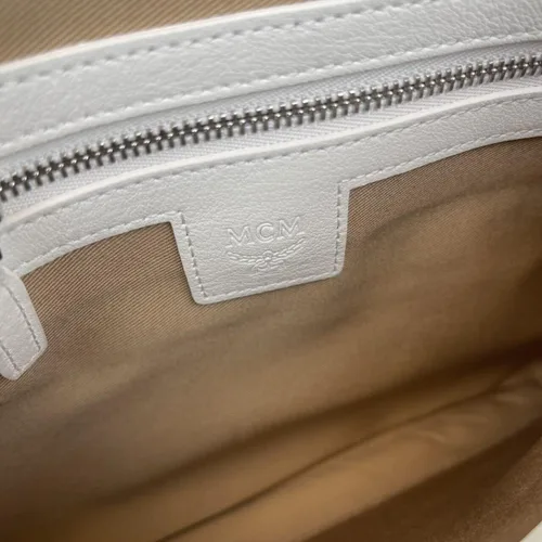 Vista 7 de MCM Bolso cruzado de lona con revestimiento de Visetos de arcoíris blanco para mujer