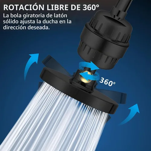 Vista 4 de Voolan Juego de cabezal de ducha filtrado, ducha de lluvia de alta presión con cabezal de ducha de mano, soporte autoadhesivo/manguera de 59
