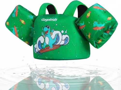 Vista 9 de Gogokids Chaleco de natación para niños pequeños, flotadores para niños de 24 a 66 libras, bonita chaqueta de natación de dibujos animados con arnés