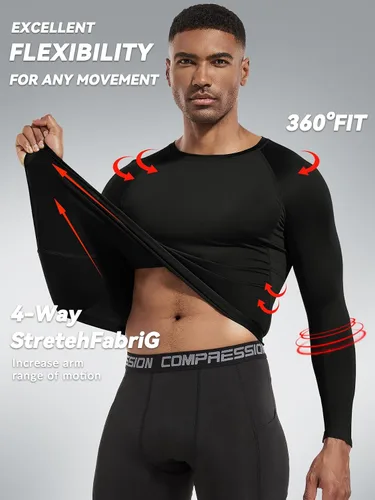 Vista 4 de Camisetas deportivas de manga larga para hombre (paquete de 3 o 5)