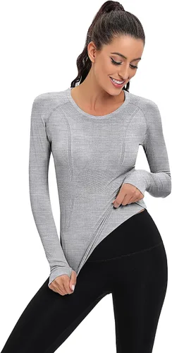 Vista 2 de 2 piezas de camisa de entrenamiento de manga corta para mujer, sin costuras, camisetas de entrenamiento, parte superior ajustada, deportiva, yoga