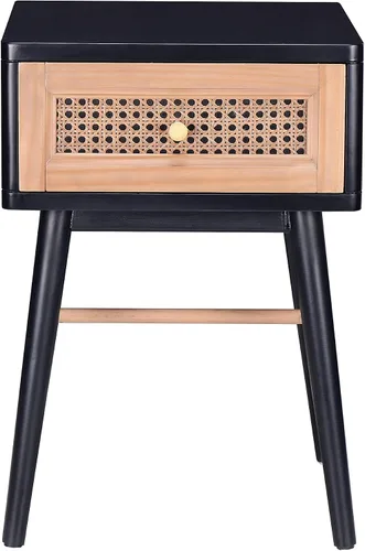 Vista 6 de COZAYH Mesita de noche de estilo granja moderna completamente ensamblada con líneas limpias, mesa auxiliar con 1 cajón, negro