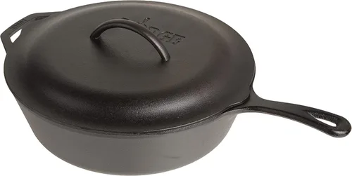 Vista 2 de Lodge L10CF3 Sartén profunda cubierta de hierro fundido, pre-sazonada, 5 cuartos de galón y soporte de mango caliente de silicona ASHH11, negro