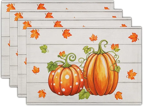 Vista 11 de Fall Placemats 12×18 Inches Set of 4 Autumn Leaves Festival Indoor Kitchen Dining Table Place Mats for Home Party Decoration