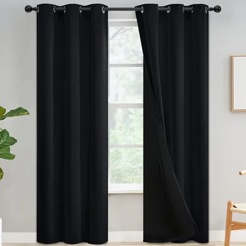 Vista 124 de Yakamok Cortinas negras, cortinas de ventana con aislamiento térmico y eficiencia energética para dormitorio, cortinas opacas completas y cortinas