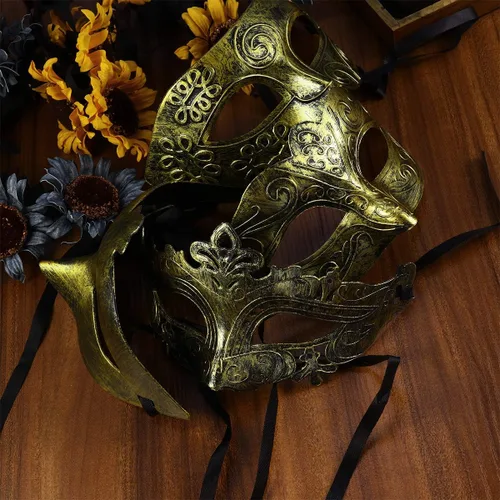 Vista 5 de Amosfun 4 piezas de máscara de mascarada, máscara griega romana vintage, máscara para fiesta veneciana, Halloween, cosplay, máscara para hombres