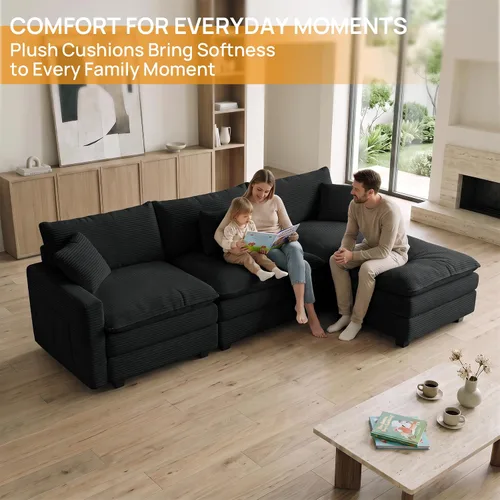 Vista 5 de Cloud Couch Sectional, L Shaped Modular Sofa with Movable Ottoman Negro