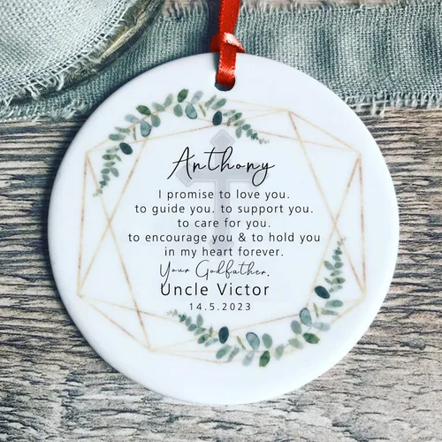 Vista 22 de Recuerdos personalizados de adorno de Navidad para bebé, regalos de bebé que llegan, adornos de cerámica para árbol de Navidad, adornos de primera